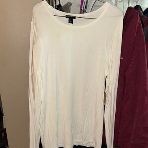 Halogen White Fitted Long Sleeve T-Shirt